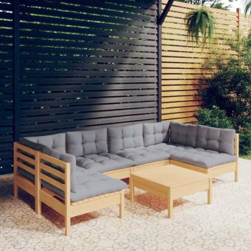 Set mobilier grădină cu perne gri, 7 piese, lemn masiv de pin