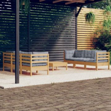 Set mobilier grădină cu perne gri, 7 piese, lemn masiv de pin