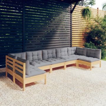 Set mobilier grădină cu perne gri, 7 piese, lemn masiv de pin