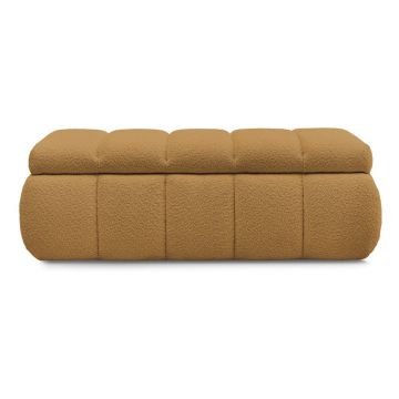 Bancă galben ocru cu tapițerie din țesătură bouclé – Bobochic Paris