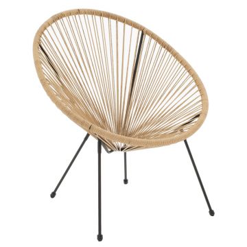 Fotoliu de grădină Acapulco pakoworld metal negru - rattan pe nuanță Naturală 71x76x85cm