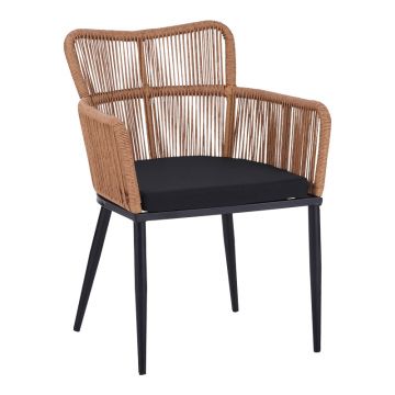 Fotoliu Naoki pe rattan - metal cu finisaj Natural și picioare/pernă negre 59x62.5x78cm 63x59