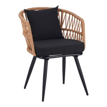 Fotoliu Naoki pe rattan - metal în finisaj Natural cu picioare negre/pernă 62x60x80cm 60x62