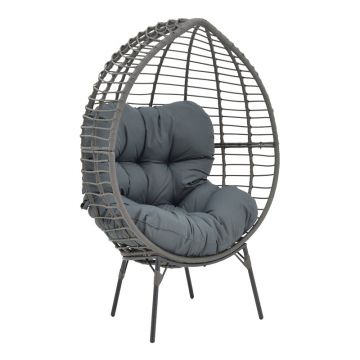 Fotoliu Nestie pakoworld răchită ratan Gri-Gri metal picioare-pernă Gri 102x80x155cm