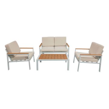 Garden lounge Set pakoworld la modă 4buc material bej-alb aluminiu