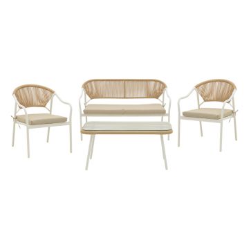 Lounge Bonanza pakoworld set 4buc bej ratan-aluminiu alb