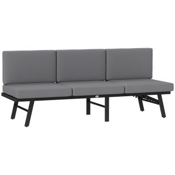 Outsunny Canapea de Grădină 3 în 1 Convertibilă și Reglabilă în 5 Poziții cu Perne, 180x63.5x68 cm, Gri | Aosom Romania