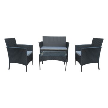 Salon de grădină Calmness pakoworld set 4buc ratan negru-țesătură Gri