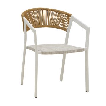 Scaun de aluminiu Glisten pakoworld, empilabil, cadru alb-textilen rattan Natural 58x56x82cm 56x58