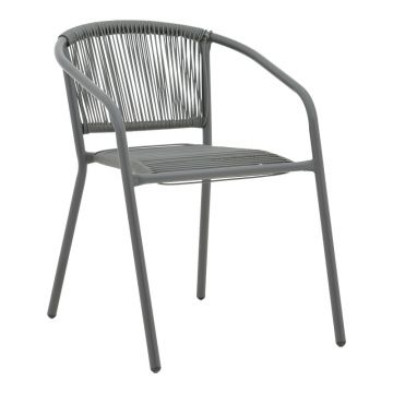 Scaun de brat din metal-ratan stivuibil Lindaria, Gri inchis, 54x63x74 cm