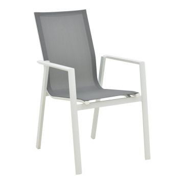 Scaun de gradina Dashiell metal alb textilena, gri deschis, 71x58x94 cm