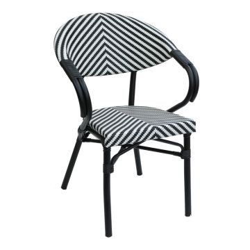 Scaun de gradina Isaia stivuibil aluminiu negru si textilena, alb si negru, 57x57x83 cm