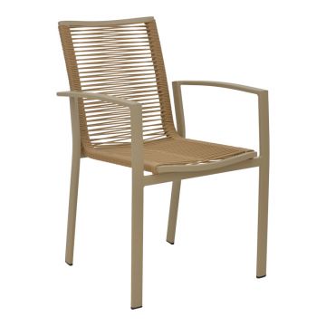 Scaun de plajă empilabil din aluminiu și texMaron, șampanie, în nuanță Naturală, 57x63x83cm 63x57