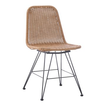 Scaun din ratan Pamela pe rattan in nuanta Naturala si picioare din metal negru 44x58x82cm 58x44