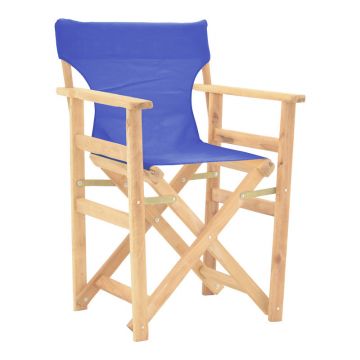 Scaun director Kompa, lemn de fag solid vopsit in culoarea lemnului si material albastru 54x57