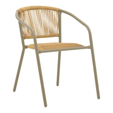 Scaun metalic empilabil Lindaria în culoarea șampaniei și ratan PE în culoarea Naturală 54x63x74cm 63x54