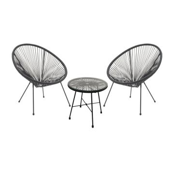Set Acapulco pakoworld set de 3 metal negru-sticlă ratan negru D50X50cm