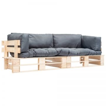 Set canapea grădină paleți cu perne gri, 2 piese, lemn de pin