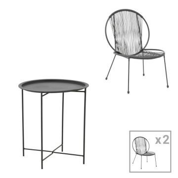Set Dapper-Caius pakoworld set de 3 metal negru-negru pe D46x52cm