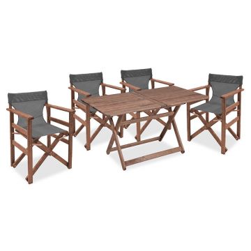Set de cina Retto 5 piese din lemn de fag masiv, nuc-inchis Gri-inchis, 120x75x71 cm