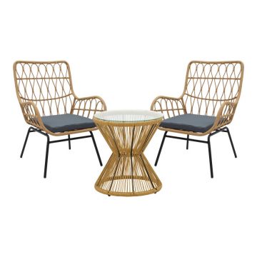 Set de living Naoki-Mabil de 3 piese din ratan Natural si metal, negru, 50x50 cm