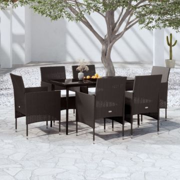 Set de masă pentru grădină, 7 piese, cu perne, negru