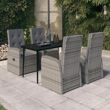 Set de mobilier pentru grădină, cu perne, 5 piese, gri