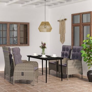 Set de servit masa pentru grădină, 5 piese, gri și negru