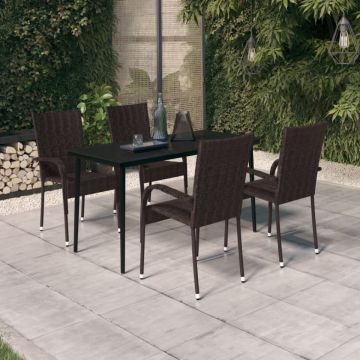 Set de servit masa pentru grădină, 5 piese, maro și negru