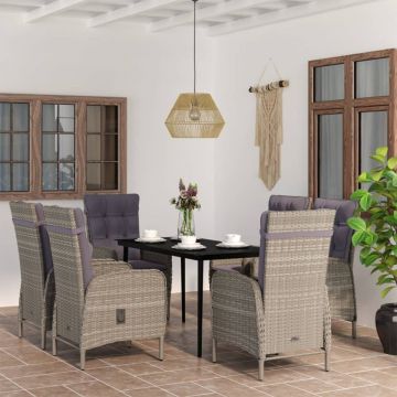 Set de servit masa pentru grădină, 7 piese, gri și negru