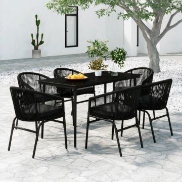 Set de servit masa pentru grădină, 7 piese, negru