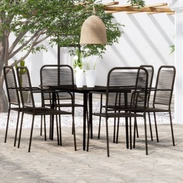Set de servit masa pentru grădină, 7 piese, negru