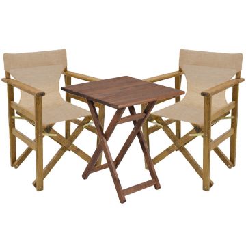 Set masa de sufragerie 3 piese Retto lemn masiv de fag nuc-bej-Crem stofa 60x60x71cm