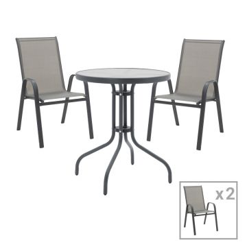 Set masă de sufragerie Calan-Watson pakoworld 3 metal Gri și sticlă călită D60x70cm