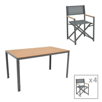 Set masa de sufragerie Mabu-Nares 5 pakoworld antracit aluminiu si placaj in culoare Naturala 140x80x72.5cm