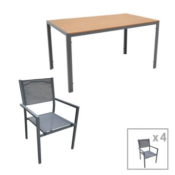 Set masă de sufragerie Nares-Moly pakoworld din aluminiu antracit și placaj Natural 140x80x72.5cm