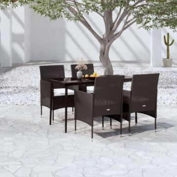 Set masă pentru grădină, 5 piese, cu perne, negru