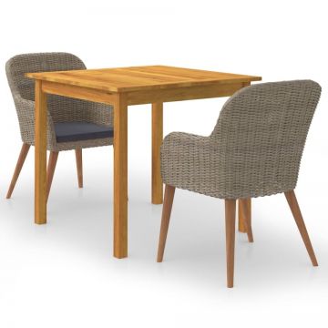 Set mobilier de grădină, 3 piese, maro