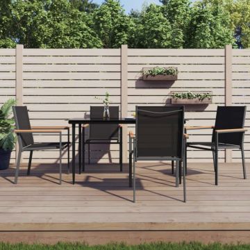 Set mobilier de grădină, 5 piese, negru, textilenă și oțel