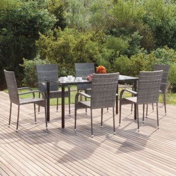 Set mobilier de grădină, 7 piese, gri, poliratan
