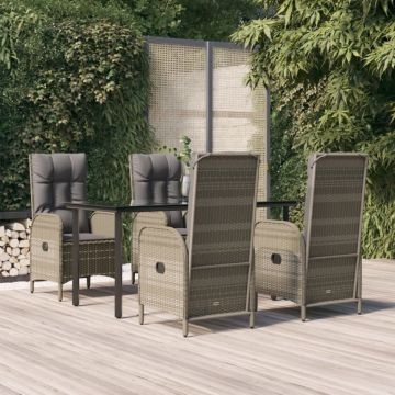 Set mobilier grădină cu perne, 5 piese, negru și gri, poliratan