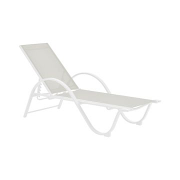 Sezlong cu brate Attain pakoworld alb aluminiu si textilene in culoare bej 200x62x35cm