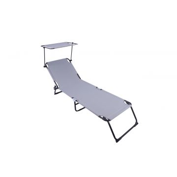 Sezlong cu parasolar Heinner, 186x55x24 cm, otel/textil, gri