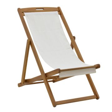 Sezlong Franclow pakoworld lemn de salcâm pvc pânză Naturală alb