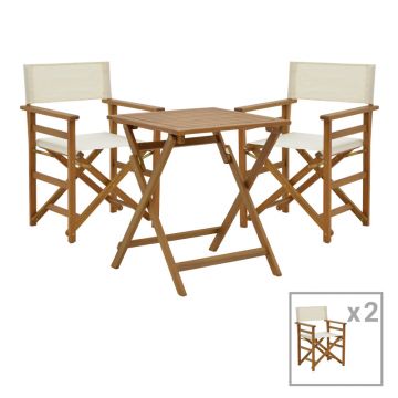 Sufragerie Bistrual-Perdu set 3 rabatabile lemn masiv de salcam, Natur, 60x60x72 cm