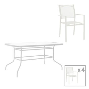 Valor-Confidence set de 5 mese pakoworld metal alb 140x80x70cm