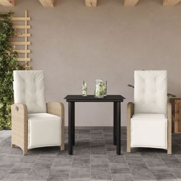 Set bistro cu perne, 3 piese, bej, poliratan