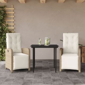 Set bistro cu perne, 3 piese, bej, poliratan
