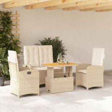 Set canapele de grădină, 4 piese, cu perne, bej, poliratan