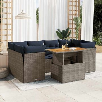 Set canapele de grădină, 7 piese, cu perne, gri, poliratan